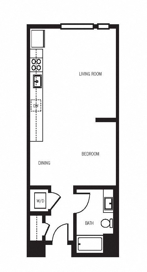 Floor plan for studio, 1 bath, 551 sqft